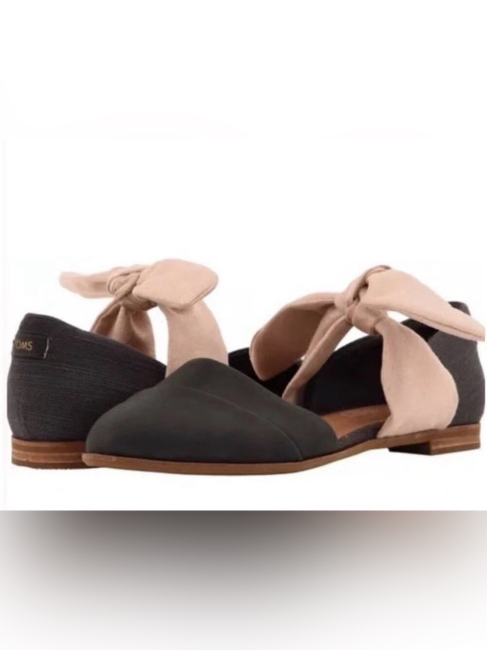 Toms Two-Tone Bow Tie D'Orsay Flats — Black and Nude
